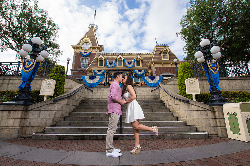 Disneyland 60th anniversary engagement session kiss