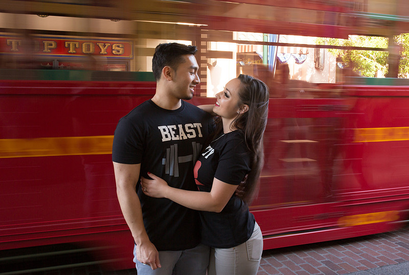 california adventure trolley engagement photo